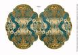 Dusky Teal Gold Damask 7x5in Fancy Bracket Folded Card