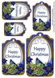 Dark Blue Poinsettia Happy Christmas Sentiment Tag Sheet