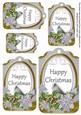 Silver Poinsettia Happy Christmas Sentiment Tag Sheet