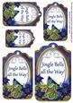 Dark Blue Poinsettia Jingle Bells Sentiment Tag Sheet