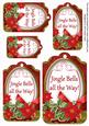 Red Poinsettia Jingle Bells Sentiment Tag Sheet