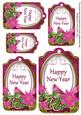 Cerise Poinsettia Happy New Year Sentiment Tag Sheet