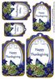 Dark Blue Poinsettia Happy Thanksgiving Sentiment Tag Sheet