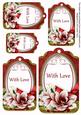Red Magnolia with Love Sentiment Tag Sheet