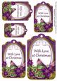 Dpurple Poinsettia with Love Sentiment Tag Sheet