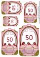 Pink Strawberry Cupcake 50 Sentiment Tag Sheet