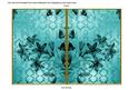 Teal Flower Side Damask 7x5in Cut and Fold Card