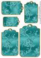 Teal Metallic All Over Roses Tag Embellishment Sheet