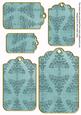Dusky Teal Embossed Christmas Trees Tag Embellishment Sheet