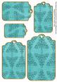 Teal Embossed Christmas Trees Tag Embellishment Sheet