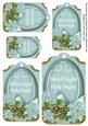 Pastel Teal Poinsettia Silent Night Sentiment Tag Sheet