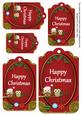 Red Christmas Owls Happy Christmas Tag Sheet