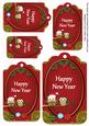 Red Christmas Owls Happy New Year Sentiment Tag Sheet