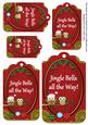 Red Christmas Owls Jingle Bells Sentiment Tag Sheet