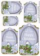 Pastel Blue Poinsettia Happy Christmas Sentiment Tag Sheet