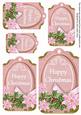 Pastel Pink Poinsettia Happy Christmas Sentiment Tag Sheet