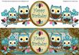 Blue2 Owls Happy Birthday Large Dl Decoupage Topper