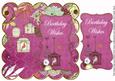 Cerise Birdcage Birthday Wishes 8in Scallop Topper