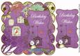 Purple Birdcage Birthday Wishes 8in Scallop Topper