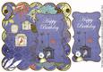 Dark Blue Birdcage Happy Birthday 8in Scallop Topper