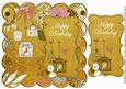 Gold Birdcage Happy Birthday 8in Scallop Topper