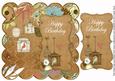 Vintage Tea Birdcage Happy Birthday 8in Scallop Topper