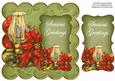 Olive Candle Lantern Seasons Greetings 8in Scallop Topper