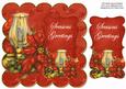 Red Candle Lantern Seasons Greetings 8in Scallop Topper