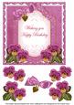 Cerise Pansy Happy Birthday Fancy 7in Decoupage Topper