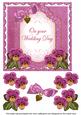 Cerise Pansy Wedding Day Fancy 7in Decoupage Topper
