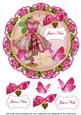 Cerise Floral Dress Just a Note 8in Doily Decoupage Topper