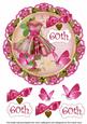 Cerise Floral Dress 60th 8in Doily Decoupage Topper