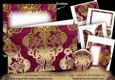Cerise Gold Damask 7x5inch Landscape Card & Envelope Mini Kit