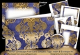Dark Blue Gold Damask 7x5inch Landscape Card & Envelope Mini Kit