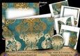 Dusky Teal Gold Damask 7x5inch Landscape Card & Envelope Mini Kit