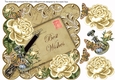 Cream Roses Best Wishes 8in Scallop Decoupage Postcard Topper