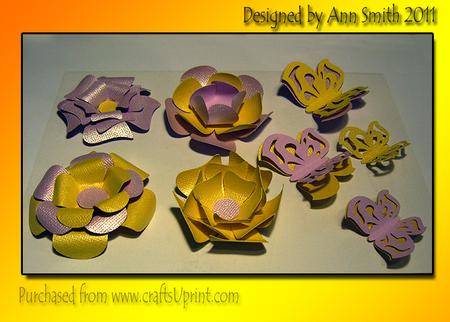 3D Flowers And Butterflies - Silhouette