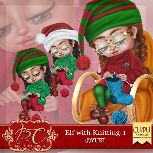 Elf with Knitting 1, from Bella Caribena