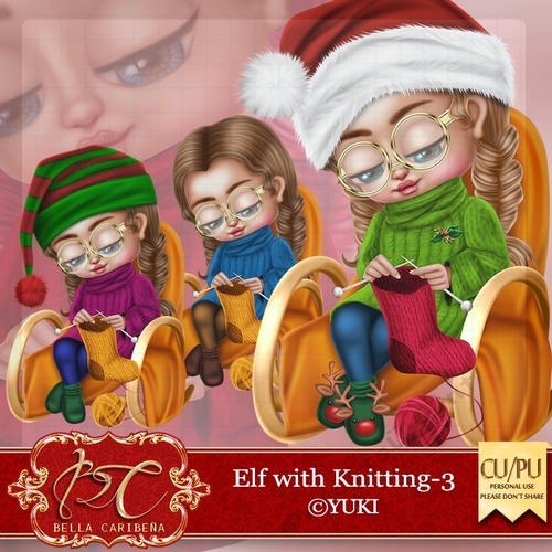 Elf with Knitting 3, from Bella Caribena