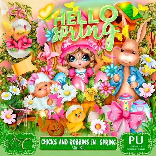 Chicks and bunnies on Spring, mini kit Bella Caribeña