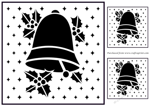 Christmas Bell and Holly B&W Topper