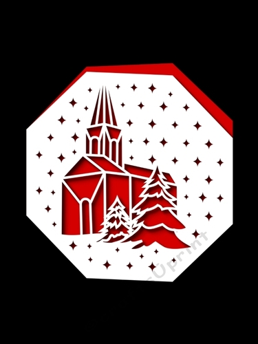 CHRISTMAS CHURCH OCTAGON CARD