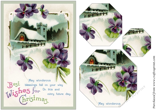 Vintage Christmas Church with Violets Octagon Pyramid