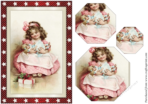 Christmas Girl with Doll Octagon Pyramid