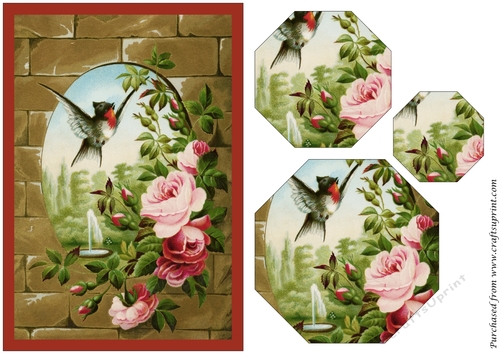 Vintage Bird and Roses Octagon Pyramid