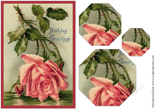 Vintage Pink Rose Octagon Pyramid