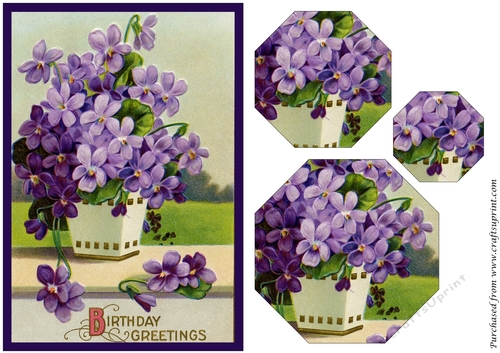 Vintage Purple Flowers Octagon Pyramid