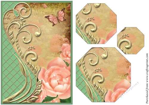 Butterfly and Roses Octagon Pyramid