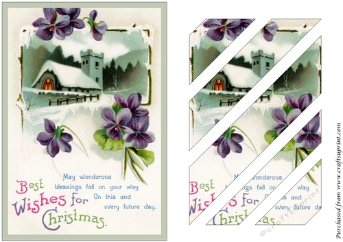 Vintage Christmas Church with Violets Oblique Panels