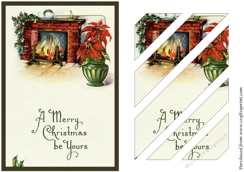 Vintage Christmas Fireplace with Poinsettia Oblique Panels